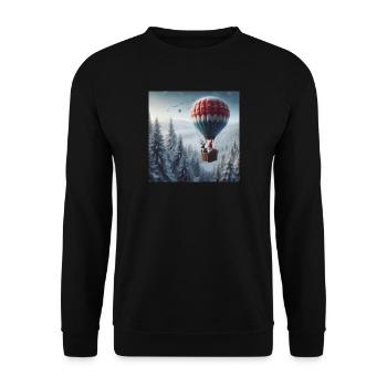 Wichtel und Rentier im Heißluftballon - Unisex Pullover - Schwarz - Vorne - Alina (178cm) & Michal (187cm)