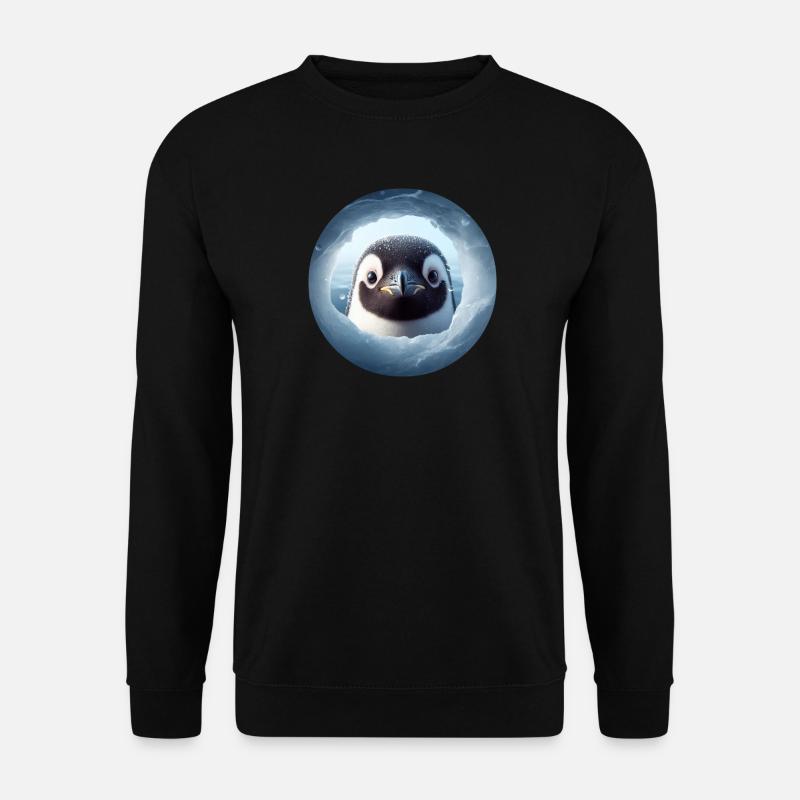 Penguin looking through snow hole - Unisex Sweatshirt - black