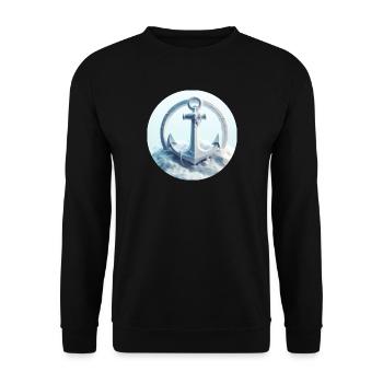 Anker in Eis Landschaft - Unisex Pullover - Schwarz - Vorne - Alina (178cm) & Michal (187cm)