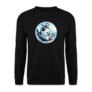 Casual penguin sits on anchor and drinks - Unisex Sweatshirt - black - Front - Alina (178cm) & Michal (187cm)