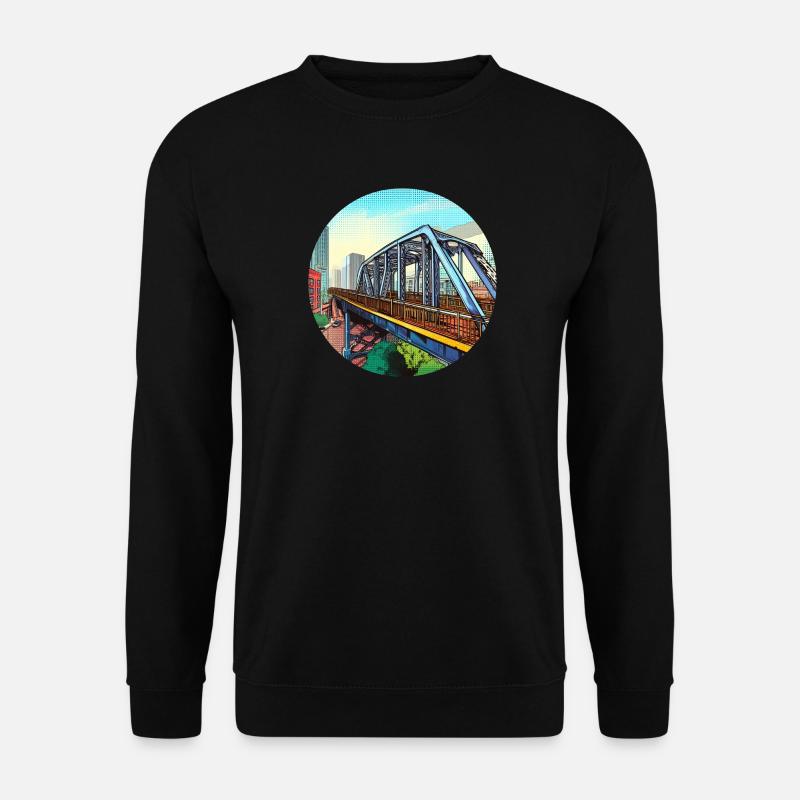 Comic Brücke in Stadt - Unisex Pullover - Schwarz