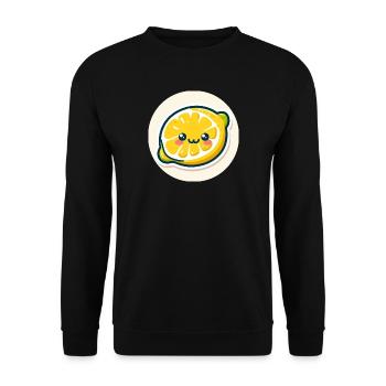 Süße Illustration einer lachenden Zitrone - Unisex Pullover - Schwarz - Vorne - Alina (178cm) & Michal (187cm)