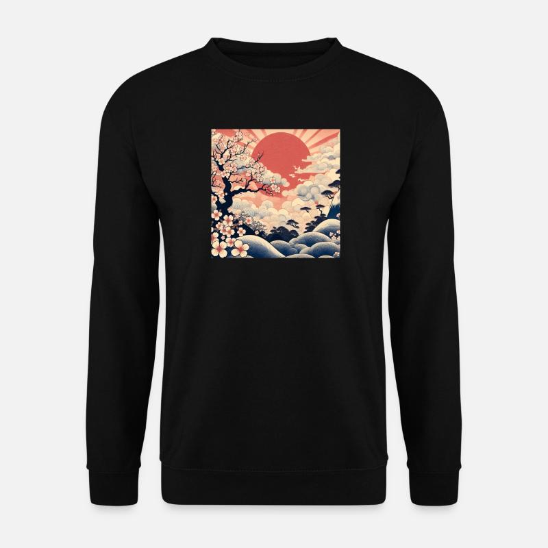 Sonnenaufgang Ukiyo-e-Stil - Unisex Pullover - Schwarz