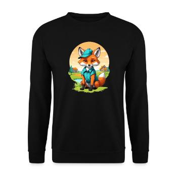 Fuchs mit Mütze - Unisex Pullover - Schwarz - Vorne - Alina (178cm) & Michal (187cm)