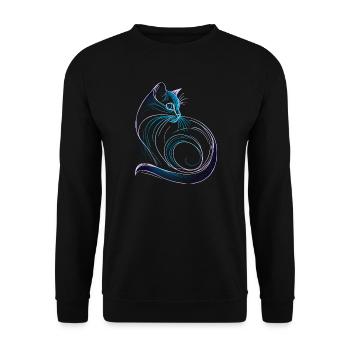 Minimalistischer Farbverlauf im Katzenstil blau - Unisex Pullover - Schwarz - Vorne - Alina (178cm) & Michal (187cm)