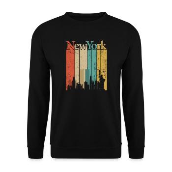 New York Skyline Retro Streifen - Unisex Pullover - Schwarz - Vorne - Alina (178cm) & Michal (187cm)