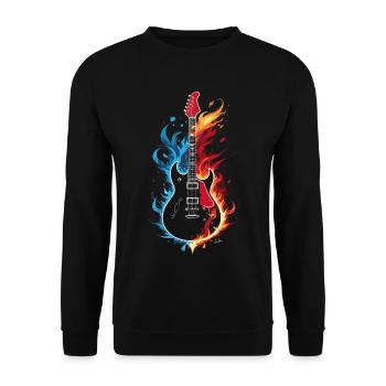 Flaming blue, orange, red guitar - Unisex Sweatshirt - black - Front - Alina (178cm) & Michal (187cm)