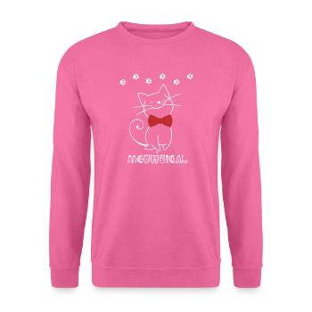 Verspielte Katzenillustration mit roter Schleife - Unisex Pullover - Pink - Vorne