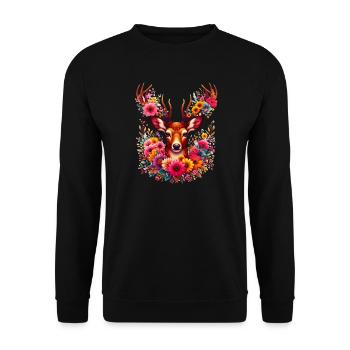 Hirsch mit Blumen geschmückt - Unisex Pullover - Schwarz - Vorne - Alina (178cm) & Michal (187cm)