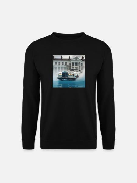 Oldtimer in beleuchteter Wasserfontänenszene - Unisex Pullover - Schwarz