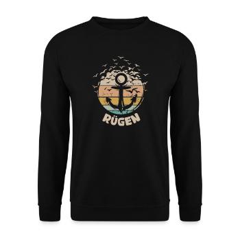 Rügen Ostseeinsel retro Anker Möwen vintage Vögel - Unisex Pullover - Schwarz - Vorne - Alina (178cm) & Michal (187cm)