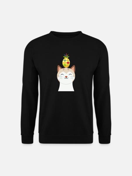 Munter kat med ananas – Tropisk dyredesign - Unisex sweater - sort