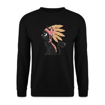 Boho Feather Cat - Unisex Sweatshirt - black - Front - Alina (178cm) & Michal (187cm)