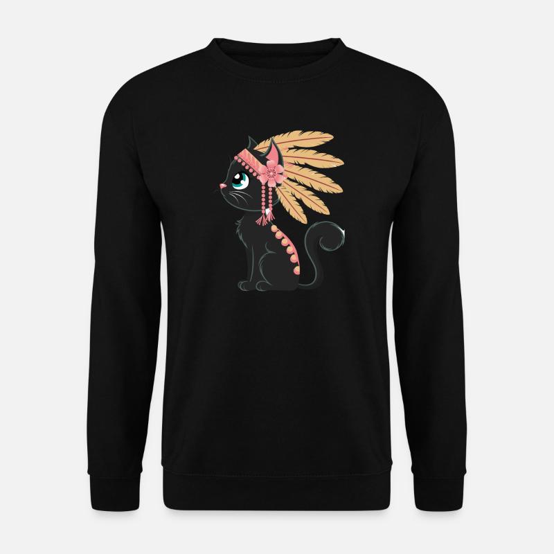 Boho Plume Chat - Sweat-shirt Unisexe - noir