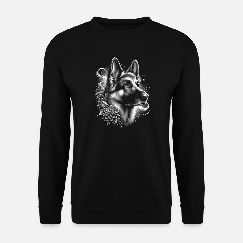 Deutscher Schäferhund mit Blumen-Deko als Porträt - Unisex Pullover - Schwarz