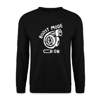 boost mode on - Turbo Cartoon für Tuner Autofans - Unisex Pullover - Schwarz - Vorne - Alina (178cm) & Michal (187cm)