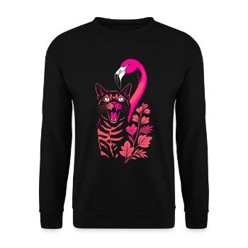 Tropical Cat & Flamingo - Summer 2025 - Unisex Sweatshirt - black - Front - Alina (178cm) & Michal (187cm)