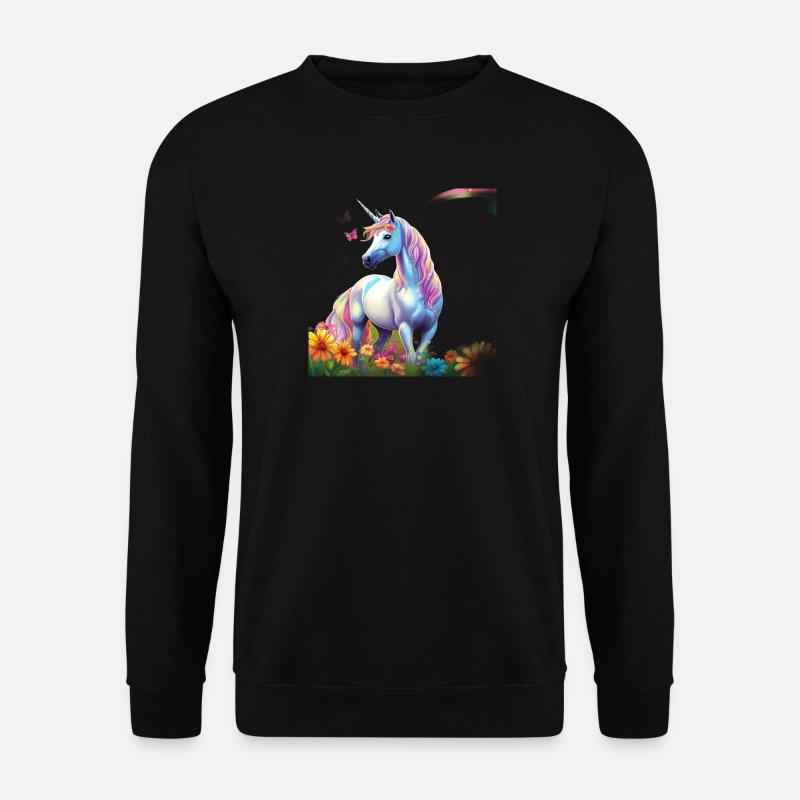 Himmlisches Einhorn im Blumenfeld mit Schmetterlin - Unisex Pullover - Schwarz