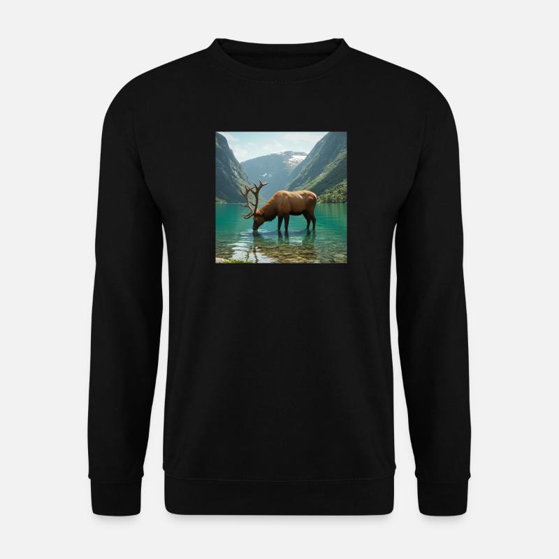 Alpenhirsch am ruhigen See - Unisex Pullover - Schwarz