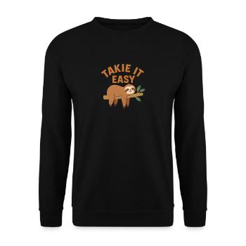 Take It Easy – Entspann dich wie ein Faultier - Unisex Pullover - Schwarz - Vorne - Alina (178cm) & Michal (187cm)