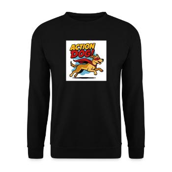 Action Hund Superheld - Unisex Pullover - Schwarz - Vorne - Alina (178cm) & Michal (187cm)