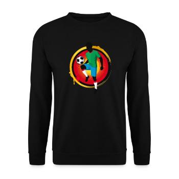 Kraftvoller Fußballer – Retro Sport Grafik - Unisex Pullover - Schwarz - Vorne - Alina (178cm) & Michal (187cm)