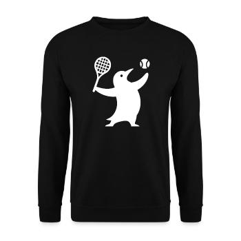 Schlichte Pinguin Silhouette Tennis Spieler Sport - Unisex Pullover - Schwarz - Vorne - Alina (178cm) & Michal (187cm)