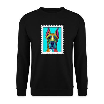 Farbenfroher Hund in Pop-Art Stil - Unisex Pullover - Schwarz - Vorne - Alina (178cm) & Michal (187cm)