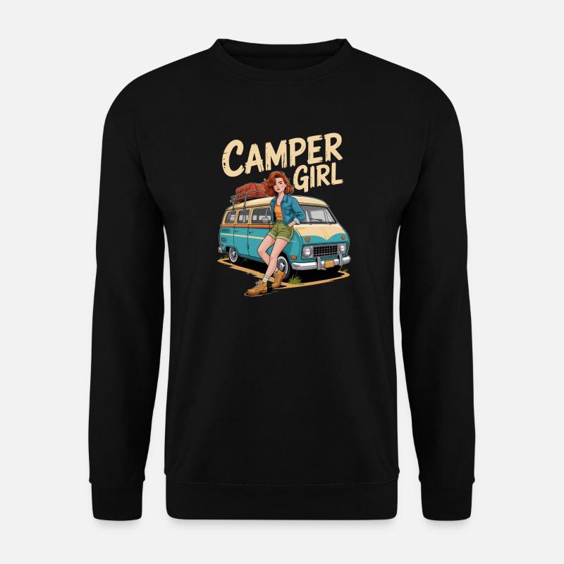 Camper Mädchen Vintage Reisen - Unisex Pullover - Schwarz