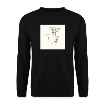 Floral Serenity – Minimalistisches Line Art Portrait - Unisex Pullover - Schwarz - Vorne - Alina (178cm) & Michal (187cm)