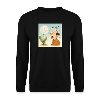 Pusteblume Glatze – Lustiges Cartoon Motiv - Unisex Pullover - Schwarz - Vorne - Alina (178cm) & Michal (187cm)