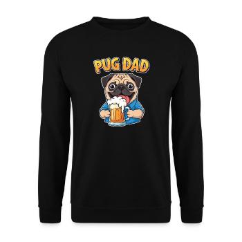 Pug Dad – Mopsbesitzer mit Bier, Geschenk - Unisex Pullover - Schwarz - Vorne - Alina (178cm) & Michal (187cm)