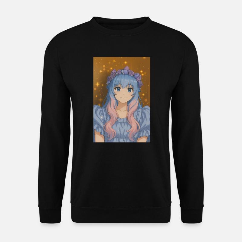 Blumenkrone Animefig mit Pastellhaar - Unisex Pullover - Schwarz
