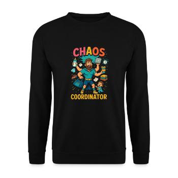 Coordinateur du Chaos – Chemise Funny Sayings pour Elt - Sweat-shirt Unisexe - noir - Devant - Alina (178cm) & Michal (187cm)