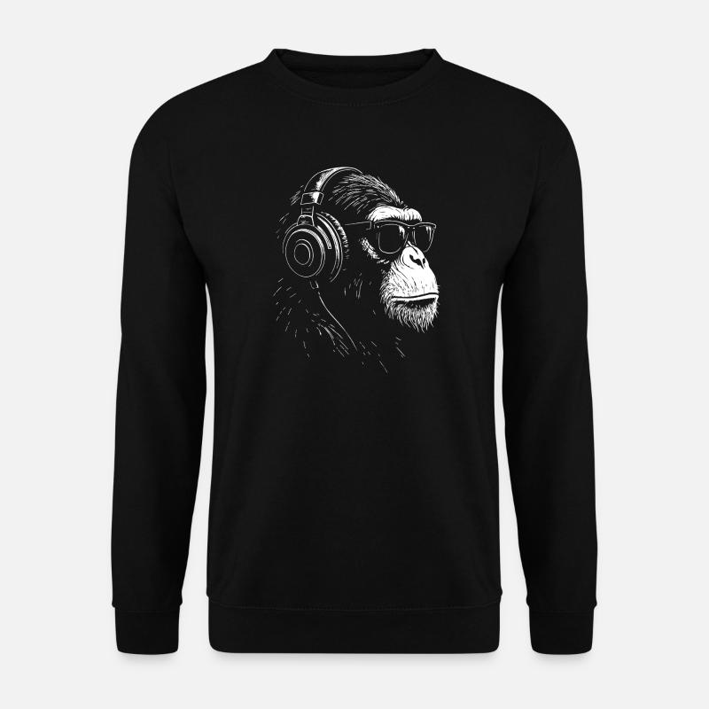 Headphone Monkey with Sunglasses - Unisex Sweatshirt - black