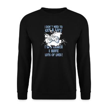 Gamer-Humor: voller Leben - Unisex Pullover - Schwarz - Vorne - Alina (178cm) & Michal (187cm)