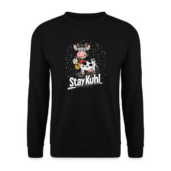 Stay Kuh! Winterkuh mit Blume - Unisex Pullover - Schwarz - Vorne - Alina (178cm) & Michal (187cm)
