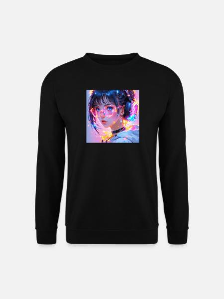 Neon Anime Girl Tokyo Nights Pink Lila Vaporwave - Unisex Pullover - Schwarz