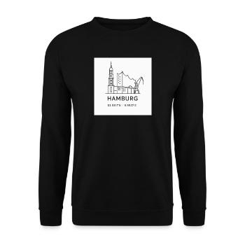 Hamburg Linienkunst Silhouette Wahrzeichen - Unisex Pullover - Schwarz - Vorne - Alina (178cm) & Michal (187cm)