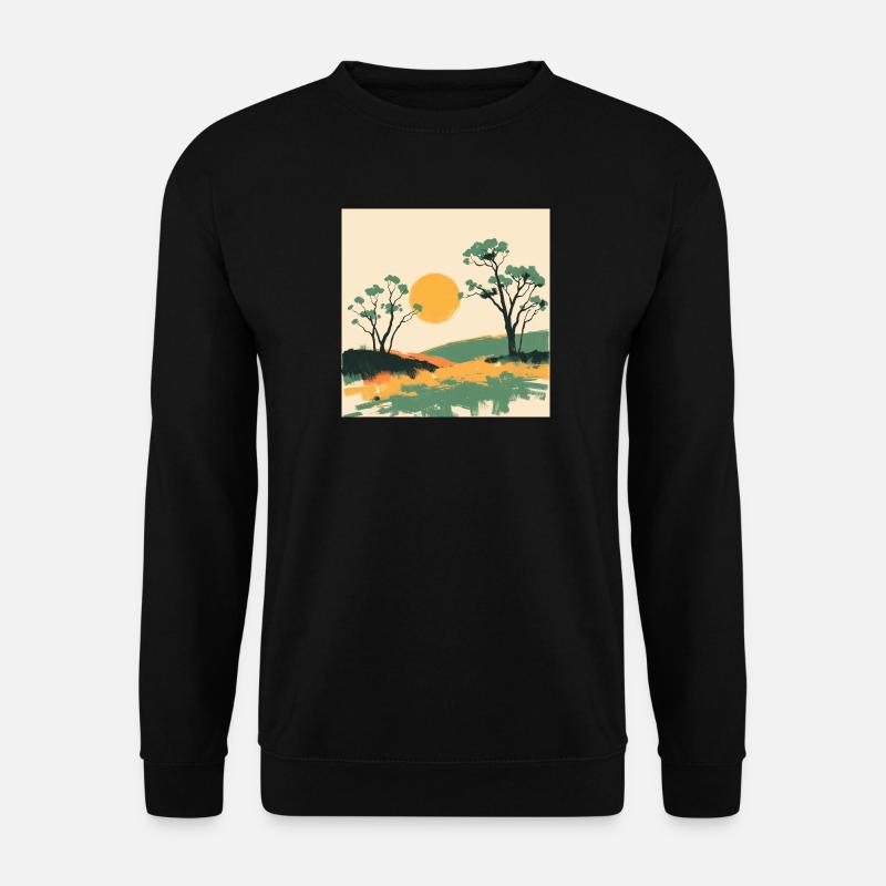 Sonnenhorizont und Kiefern - Unisex Pullover - Schwarz