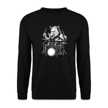 Boar Drummer Rock Attack - Unisex Sweatshirt - black - Front - Alina (178cm) & Michal (187cm)