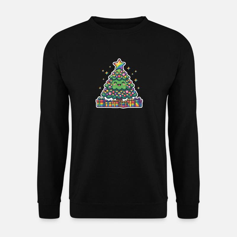 Fröhlicher Regenbogen-Weihnachtsbaum niedlich - Unisex Pullover - Schwarz