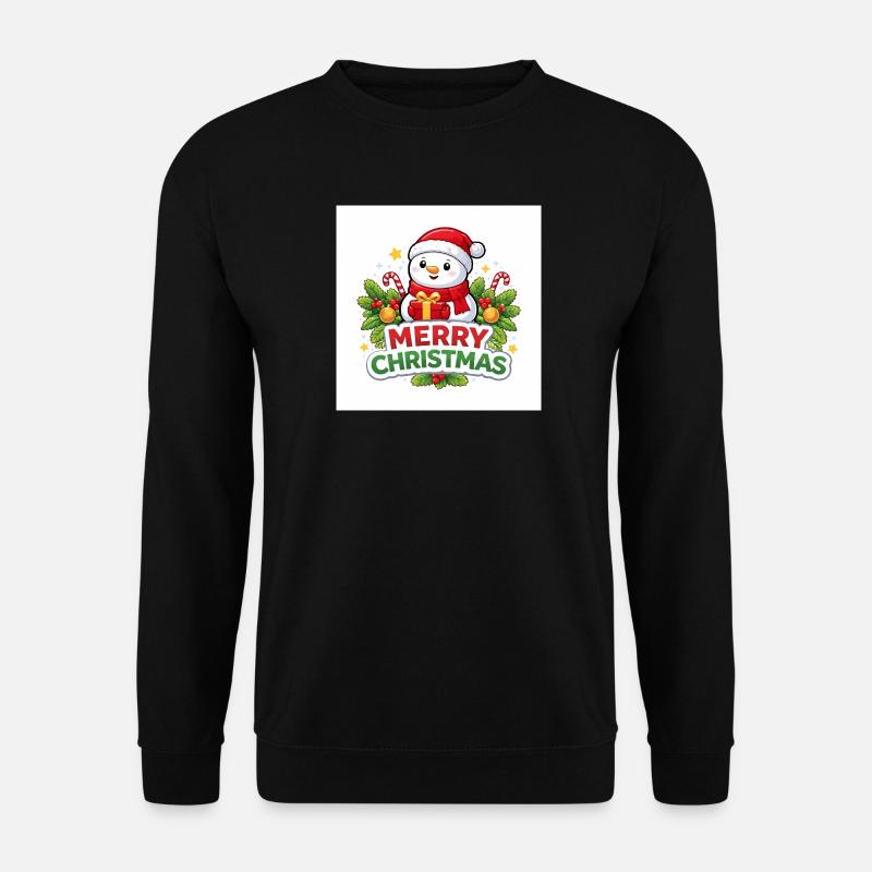Schneemann mit Geschenk Weihnachtsspaß - Unisex Pullover - Schwarz