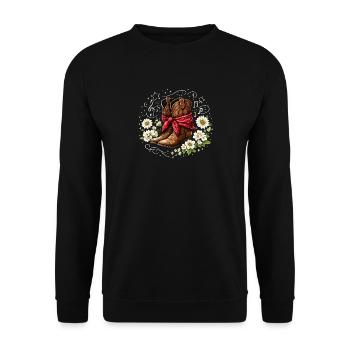 Cowboy Boots with Red Bandana Blossom Notes - Unisex Sweatshirt - black - Front - Alina (178cm) & Michal (187cm)