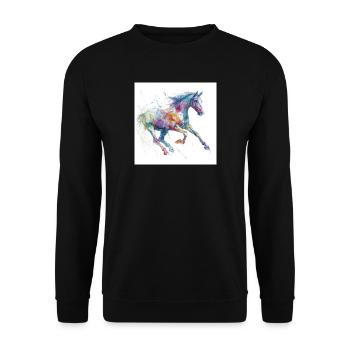 Lebendiges Aquarellpferd - Unisex Pullover - Schwarz - Vorne - Alina (178cm) & Michal (187cm)