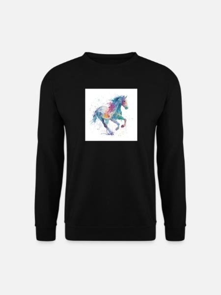 Regenbogengalopp-Aquarellpferd - Unisex Pullover - Schwarz