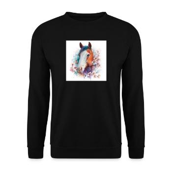 Portrait aquarelle de la fleur du cheval - Sweat-shirt Unisexe - noir - Devant - Alina (178cm) & Michal (187cm)