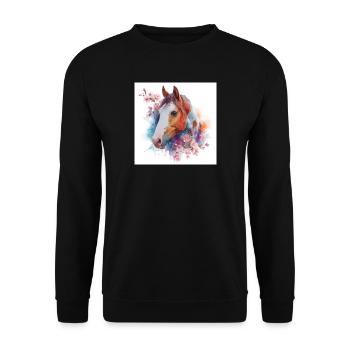 Cheval aquarelle avec des fleurs - Sweat-shirt Unisexe - noir - Devant - Alina (178cm) & Michal (187cm)