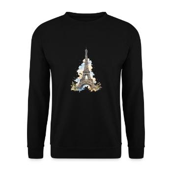 Wasserfarbe Eiffelturm Impression - Unisex Pullover - Schwarz - Vorne - Alina (178cm) & Michal (187cm)
