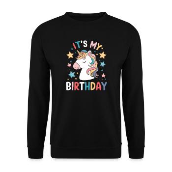 Es ist meine Geburtstags-süße Einhornparty - Unisex Pullover - Schwarz - Vorne - Alina (178cm) & Michal (187cm)